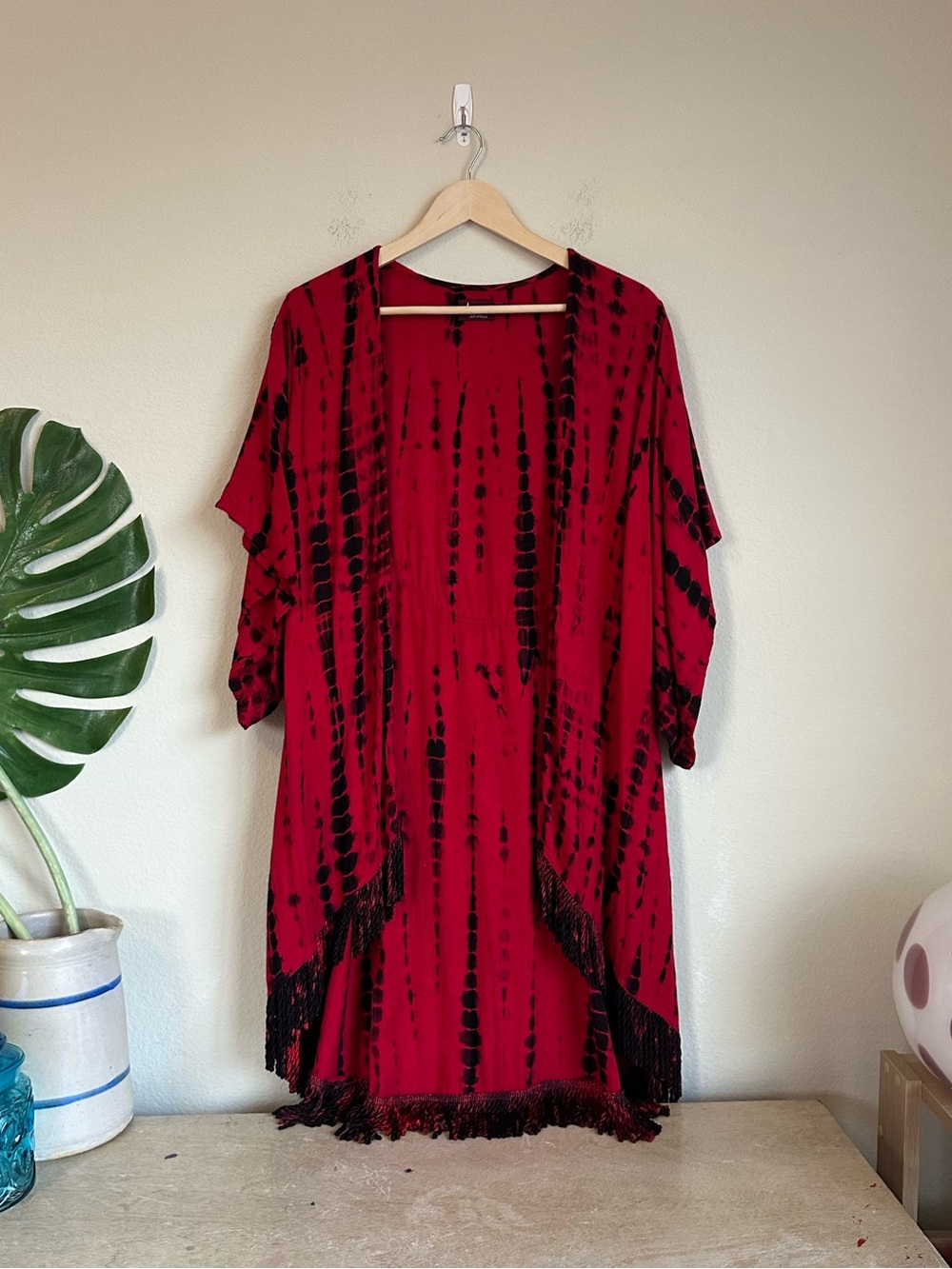 Avani Del Amour Red Tie Dye Fringe Kimono